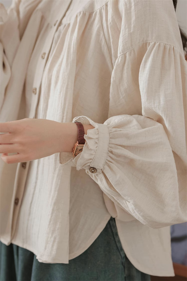 Marshmallow Puff Sleeve Blouse (Beige)