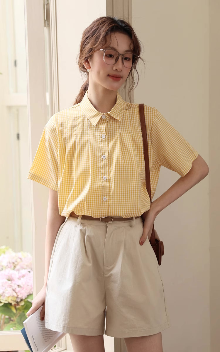 Gingham Plaid Blouse (Yellow)