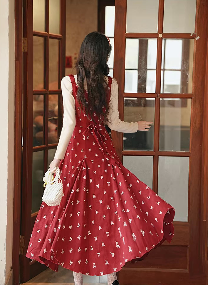 Lucky Bows Midi Dress (Red)