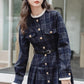 Academia Plaid Button Midi Dress (Navy)