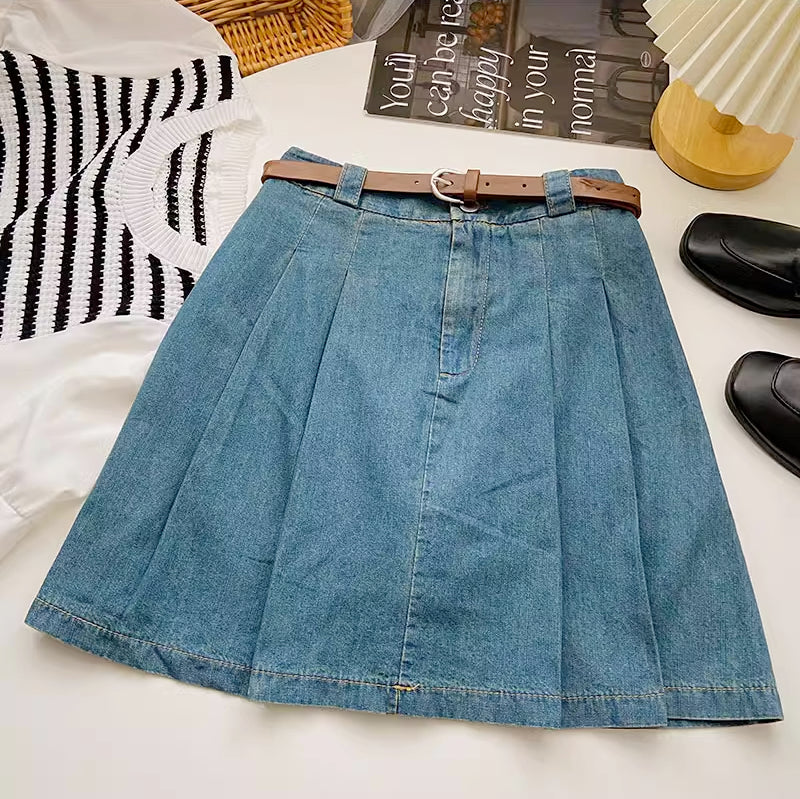 Pleated Denim Mini Skirt (3 Colors)