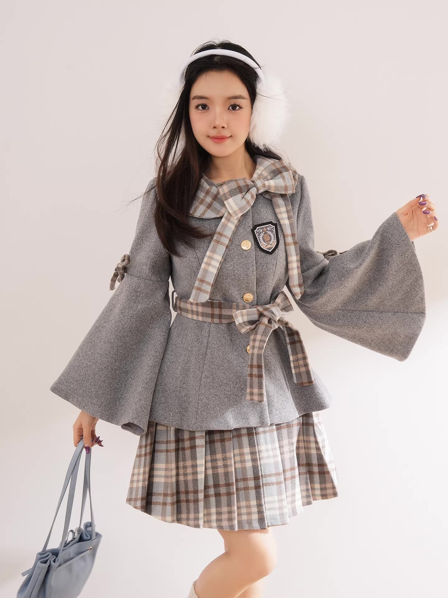 Trumpet Sleeve Short Coat & Skirt (2 Colors)