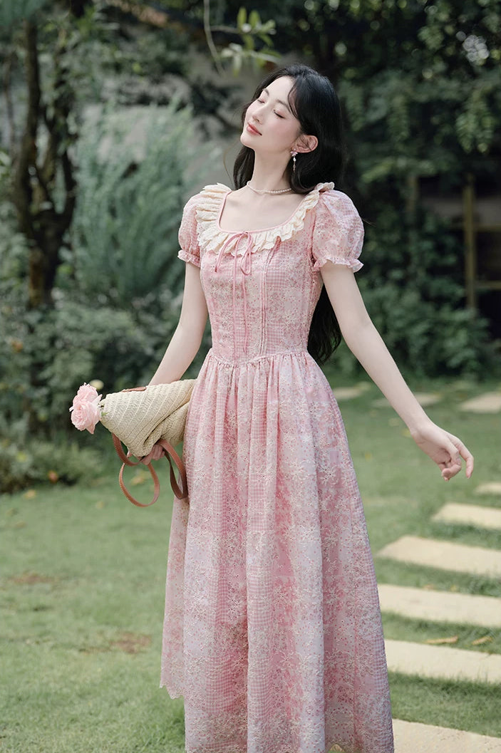 Patchwork Floral Maxi Dress (Pink)