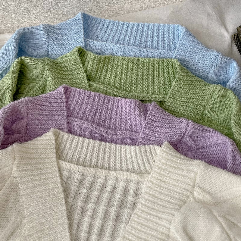 Pastel Cropped Cable Knit Cardigan (4 Colors)