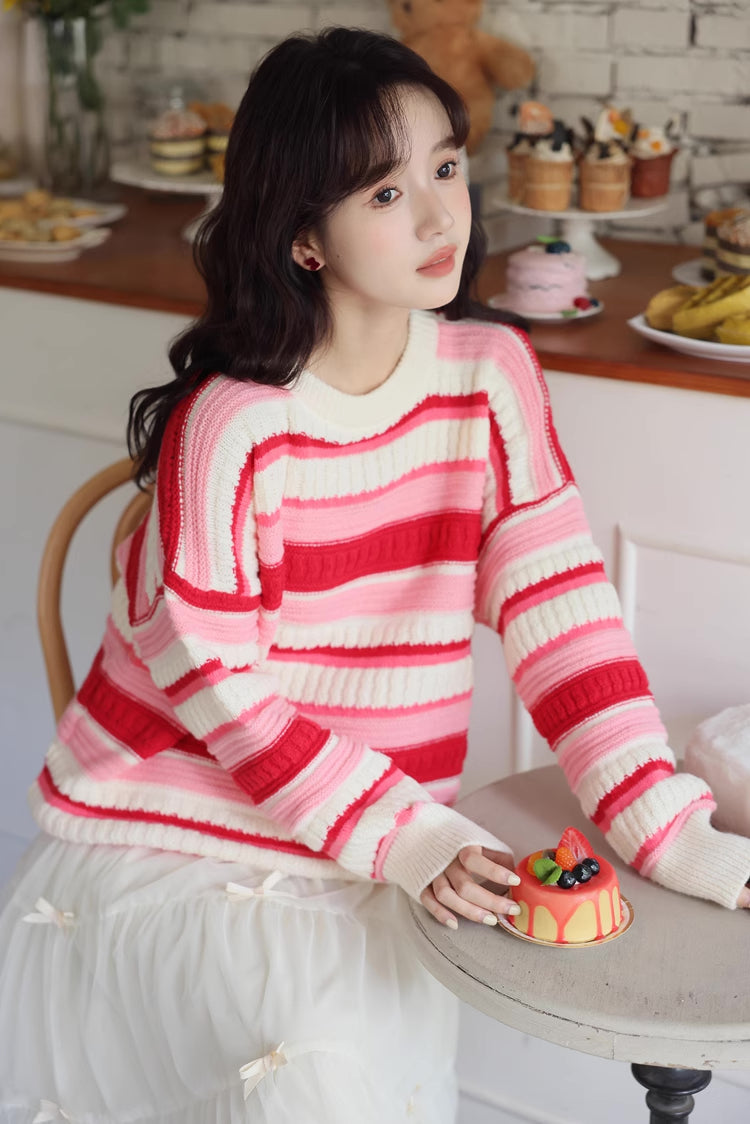 Strawberry Cheesecake Stripe Sweater (Pink/Cream)