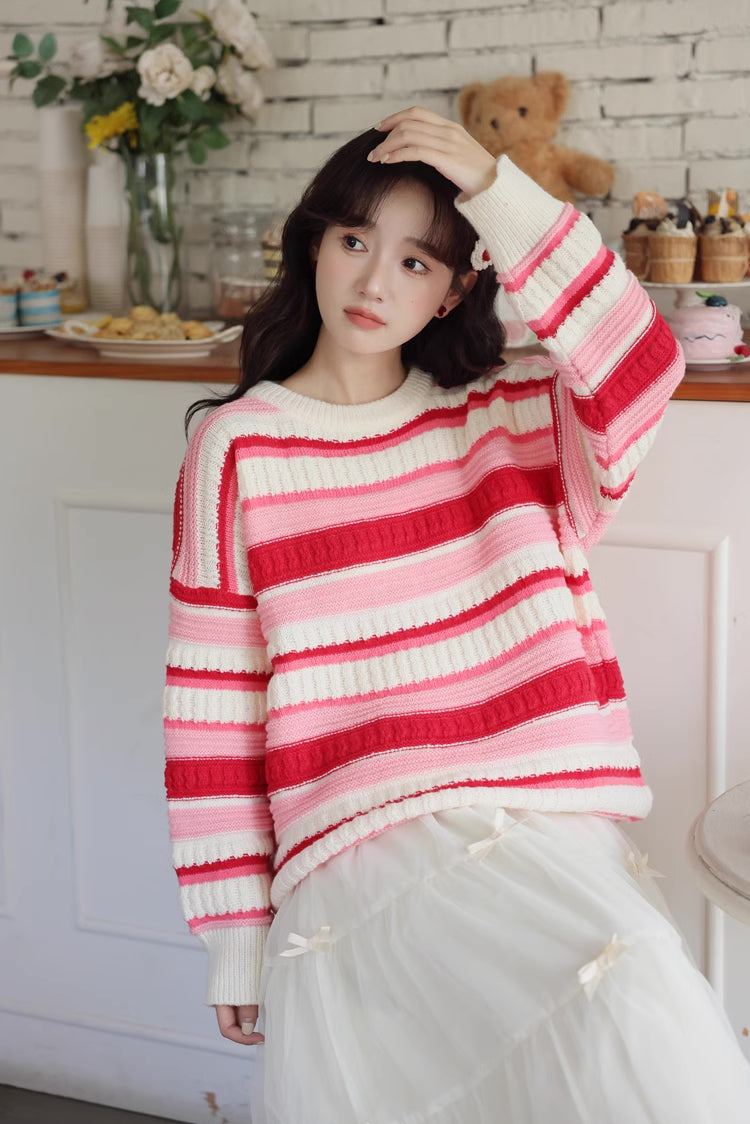 Strawberry Cheesecake Stripe Sweater (Pink/Cream)