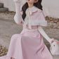 Cotton Candy Capelet & Midi Dress Set (Pink/White)