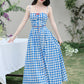 Vintage Gingham Floral Cami Dress (Blue)