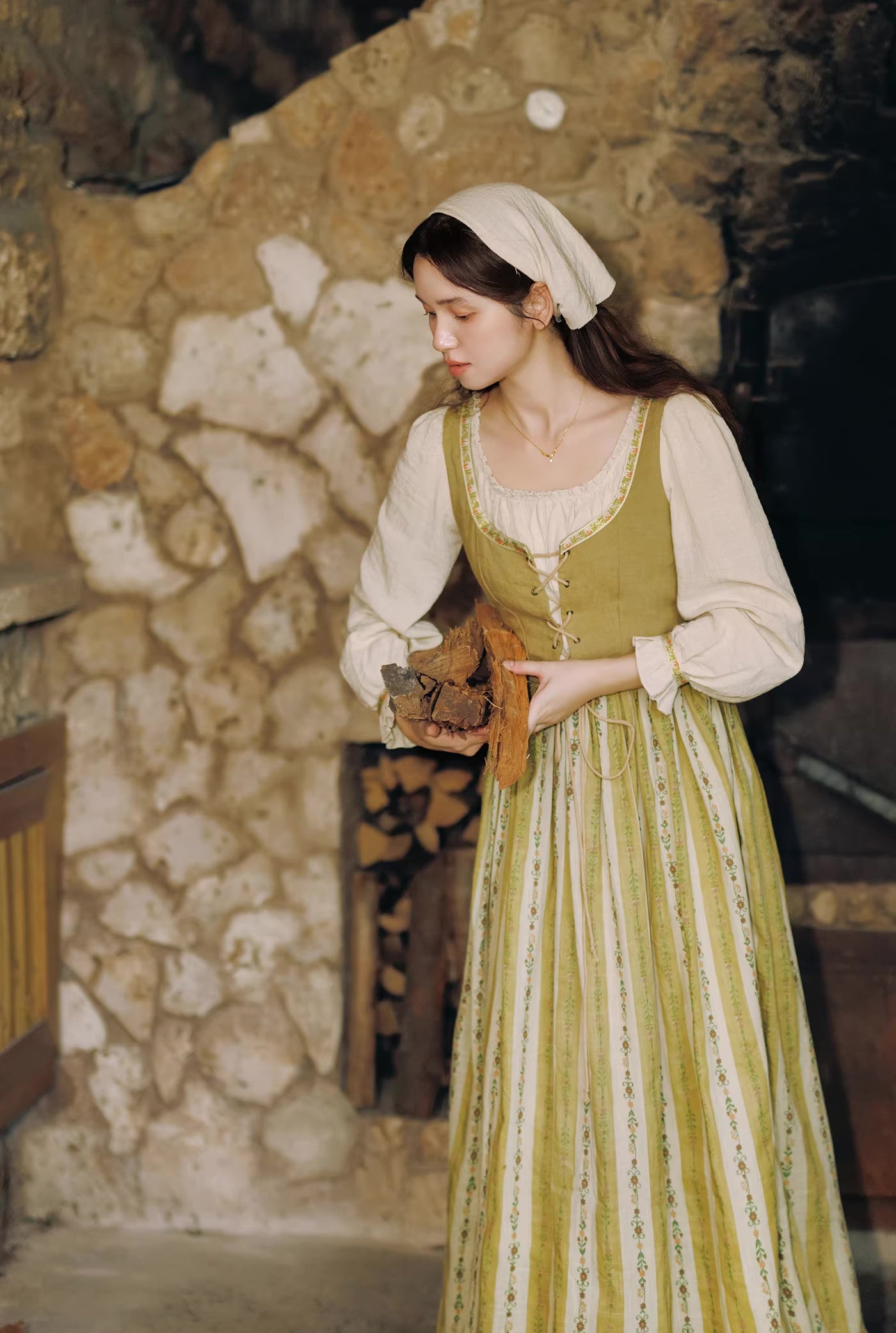 Folklore Faux Two-Piece Corset Dress (Mustard)