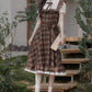 Hazel Plaid Flutter Twofer Midi Dress (Brown)