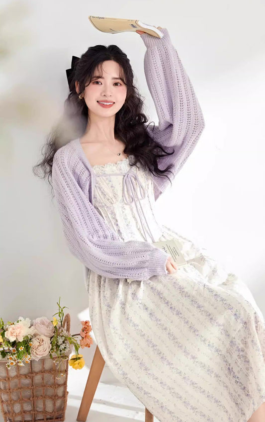 Ditsy Floral Stripe Cami Dress & Sweater (2 Colors)