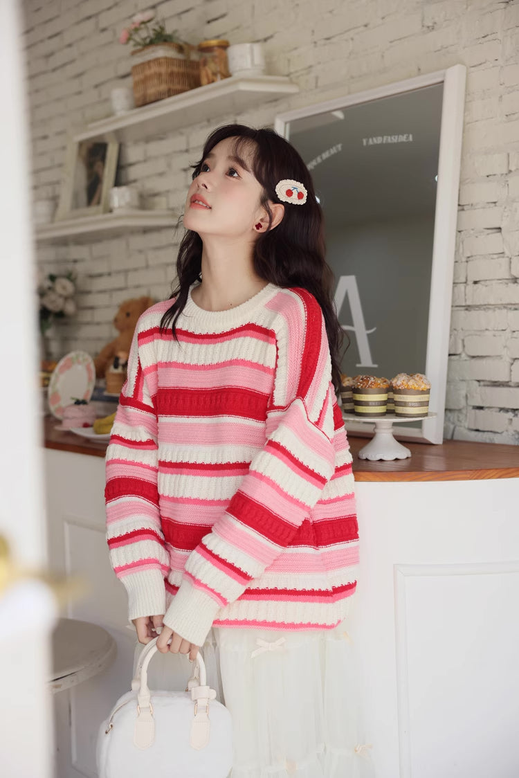 Strawberry Cheesecake Stripe Sweater (Pink/Cream)