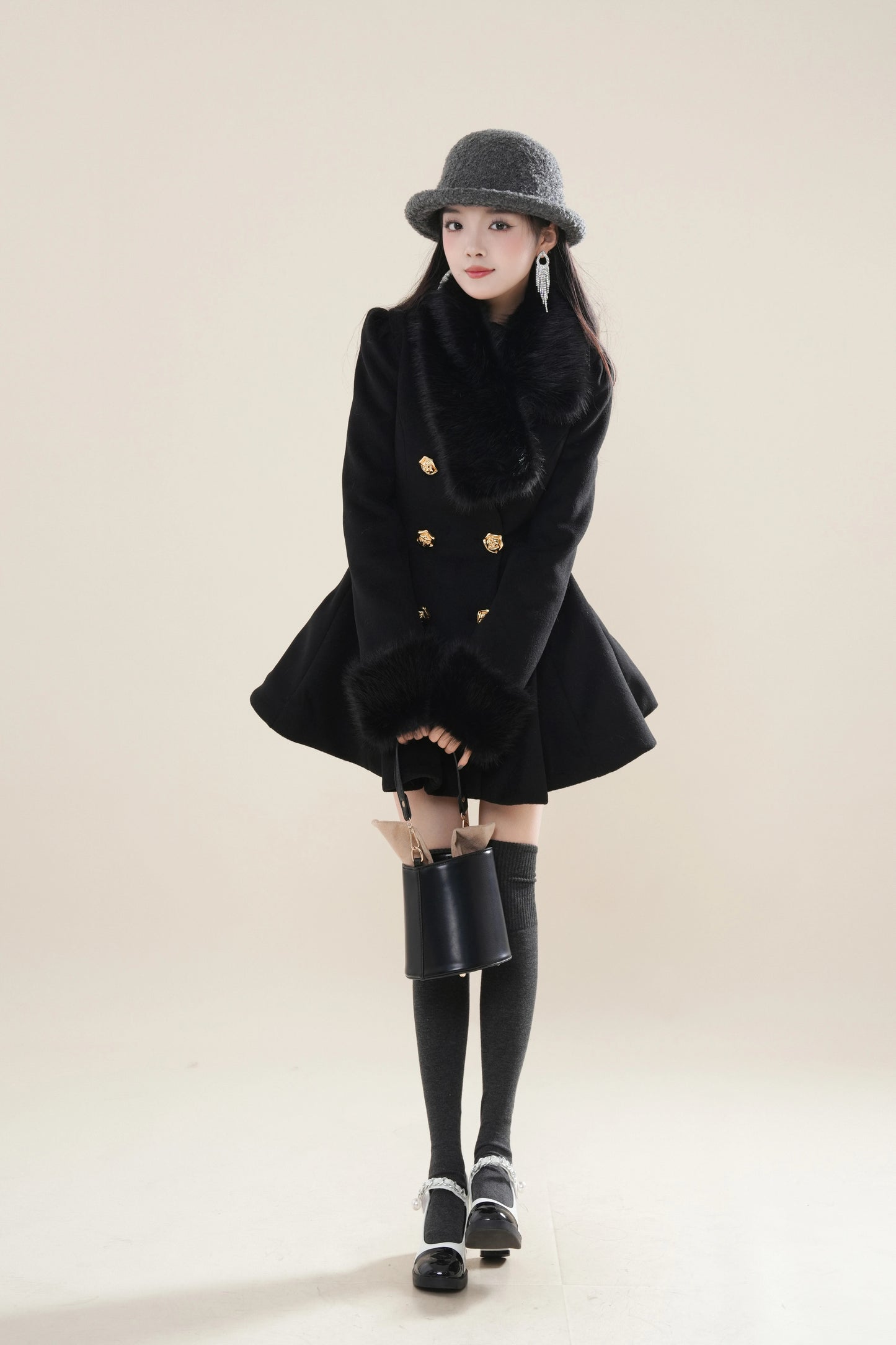 Fuzzy Mini Coat Dress (Black)
