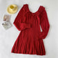 Ribbed Square Neck Mini Sweater Dress (Red)