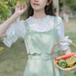 Button Stripe Midi Dress (Green)