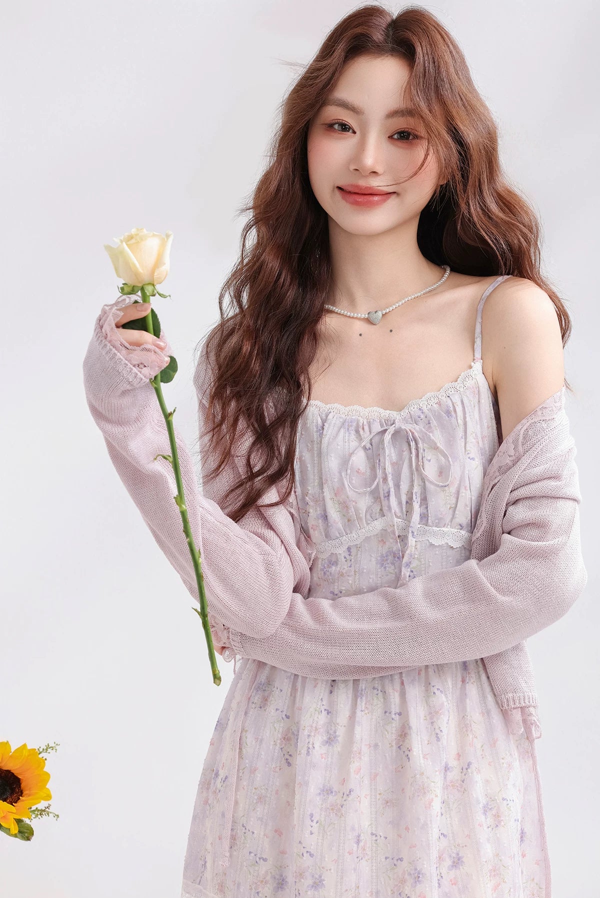 Iris Floral Lace Midi Cami Dress & Cardigan (Purple)