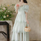 Garden Fairy Tiered Cold Shoulder Midi Dress (Mint Green)