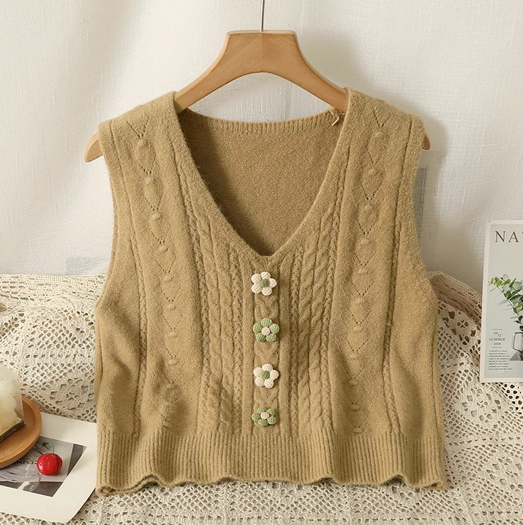 Matcha Pom Pom Daisy Vest (6 Colors)