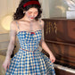 Vintage Gingham Floral Cami Dress (Blue)
