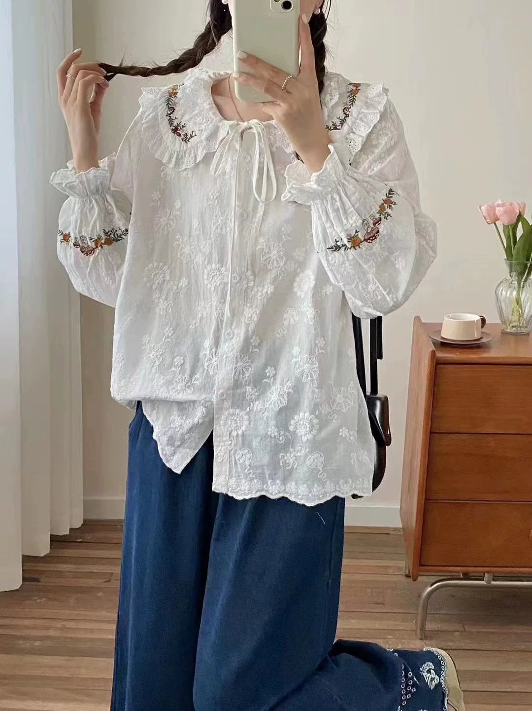 Forest Floor Embroidered Blouse (2 Colors)