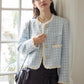 Gingham Lace Trim Tweed Jacket (Blue)