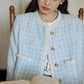 Gingham Lace Trim Tweed Jacket (Blue)