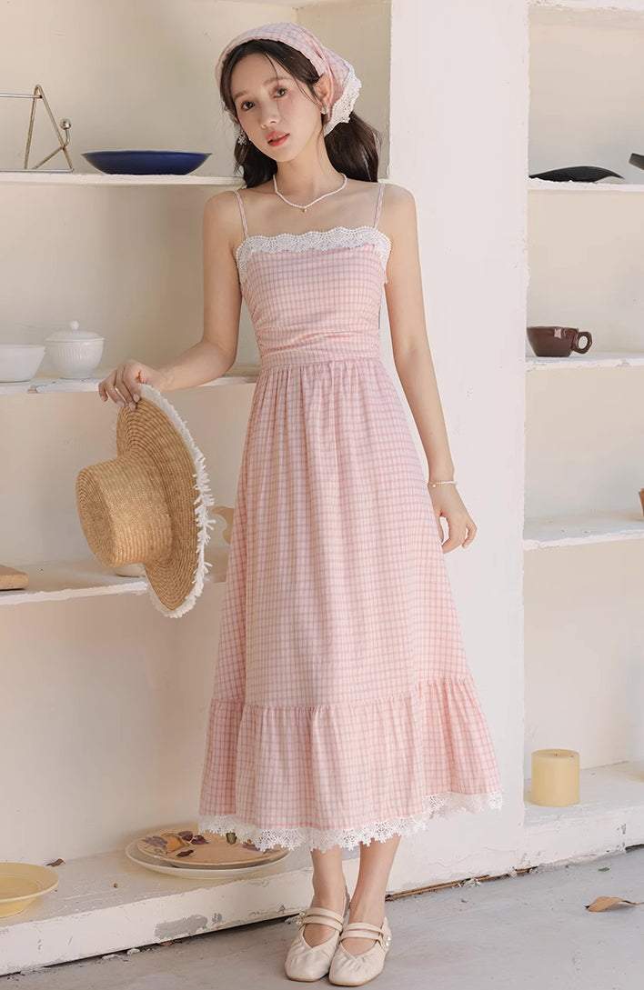 Coco Plaid Midi Cami Dress (Pink)
