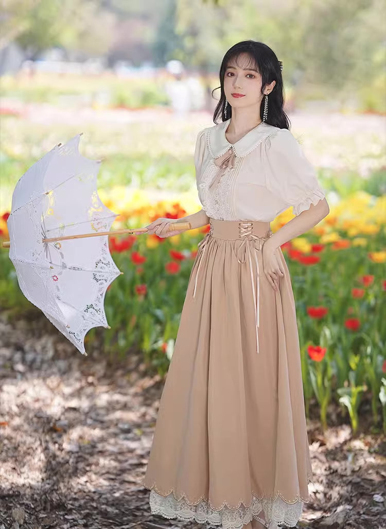 Evergarden Short Sleeve Blouse & Skirt Set (7 Colors)