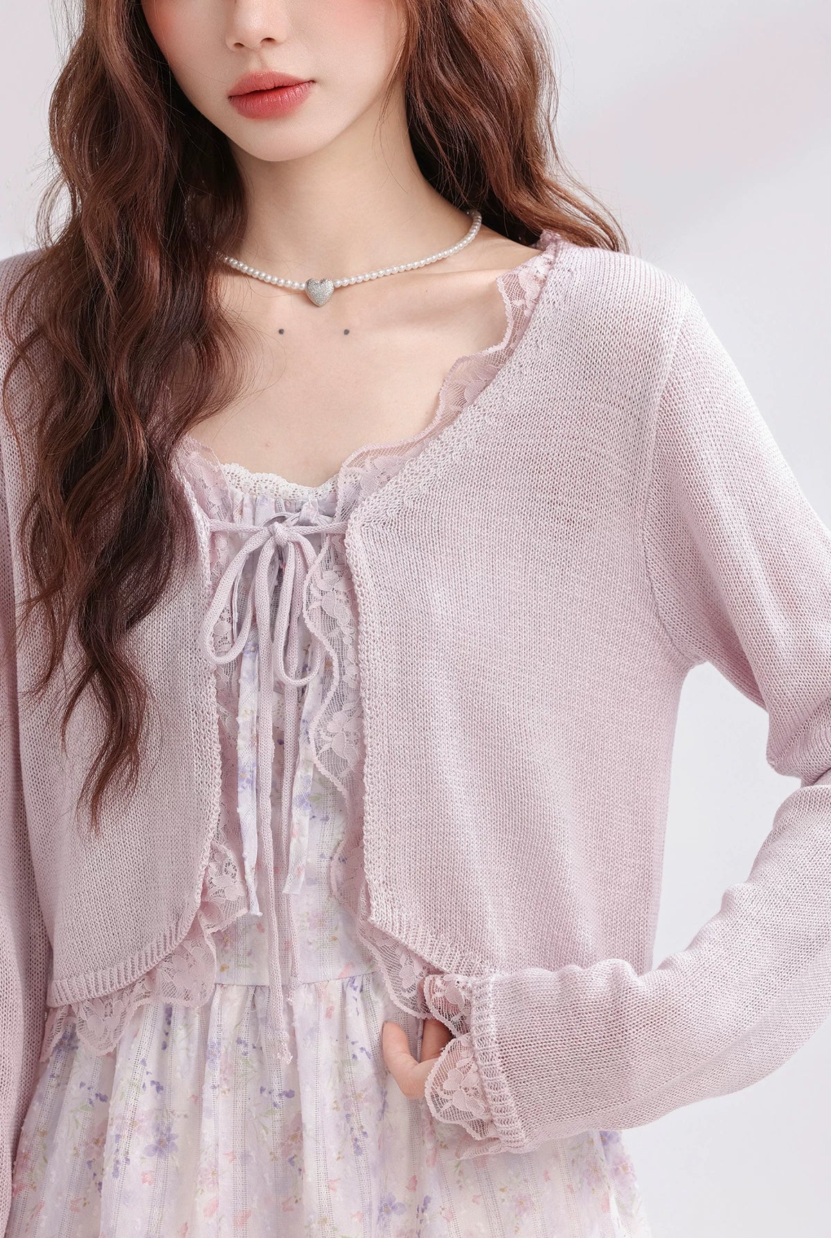 Iris Floral Lace Midi Cami Dress & Cardigan (Purple)