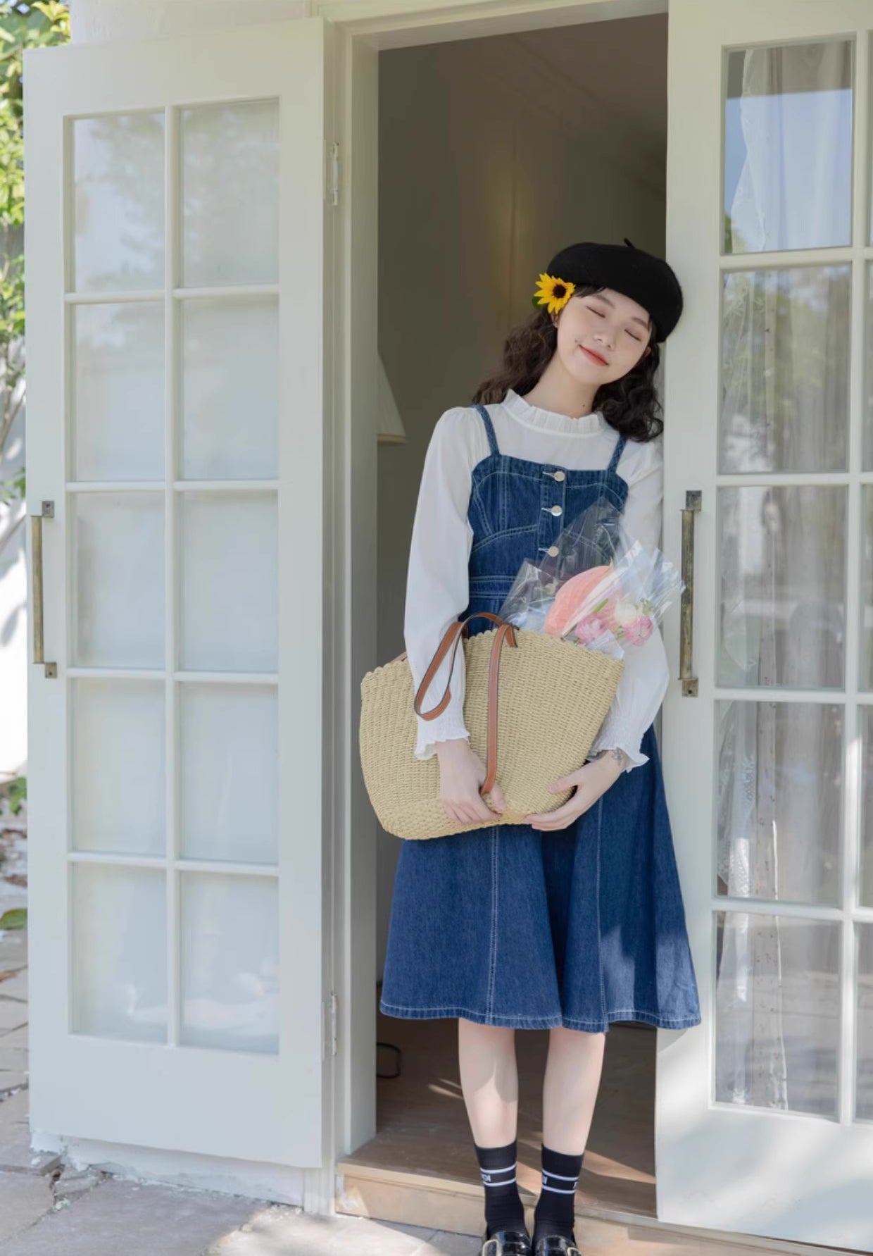 Button Down Denim Cami Midi Dress (Dark Blue)