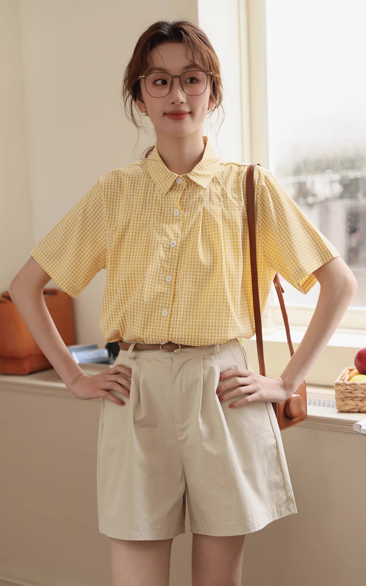 Gingham Plaid Blouse (Yellow)