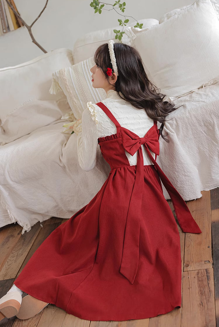 Frilly Bow Back Cami Dress (Red)