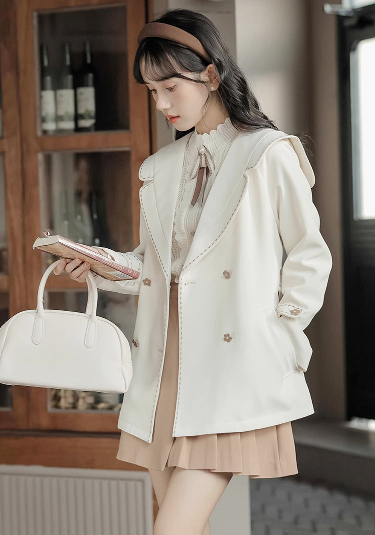 Flower Pop Short Trench Coat (Off-White)