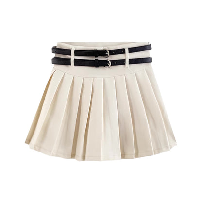 Double Belted Pleated Mini Skirt (5 Colors)