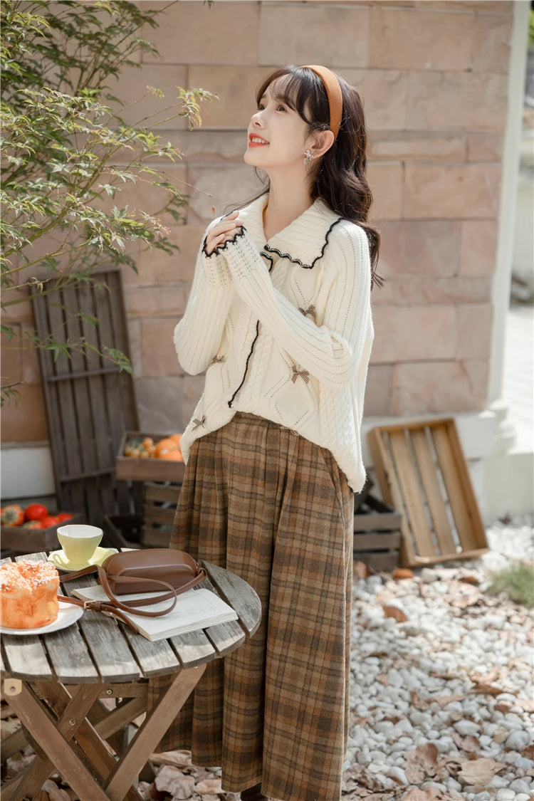 Rustic Plaid Midi Skirt (Khaki/Orange)