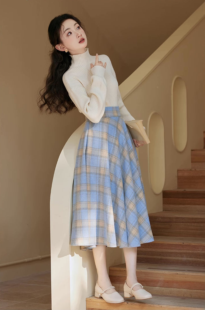 Frozen Plaid Midi Skirt (Blue)