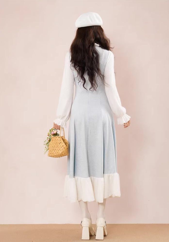 Frozen Twofer Knitted Sweater Dress (Blue/White)