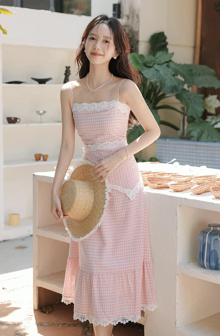 Coco Plaid Midi Cami Dress (Pink)