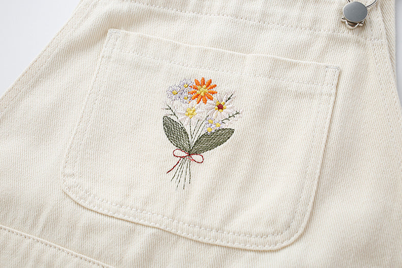 Flower Bouquet Short Overalls (White)