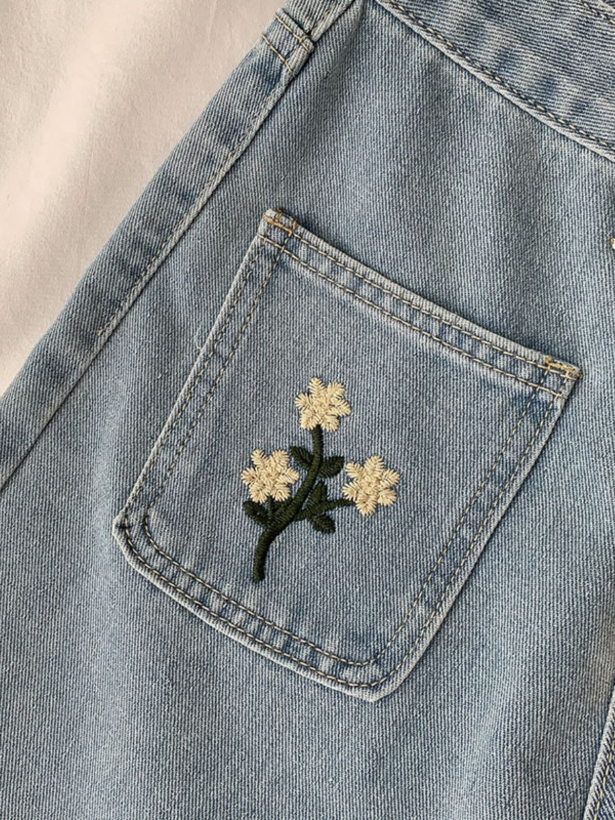 Posy Pockets Embroidered Shorts (Light Denim)