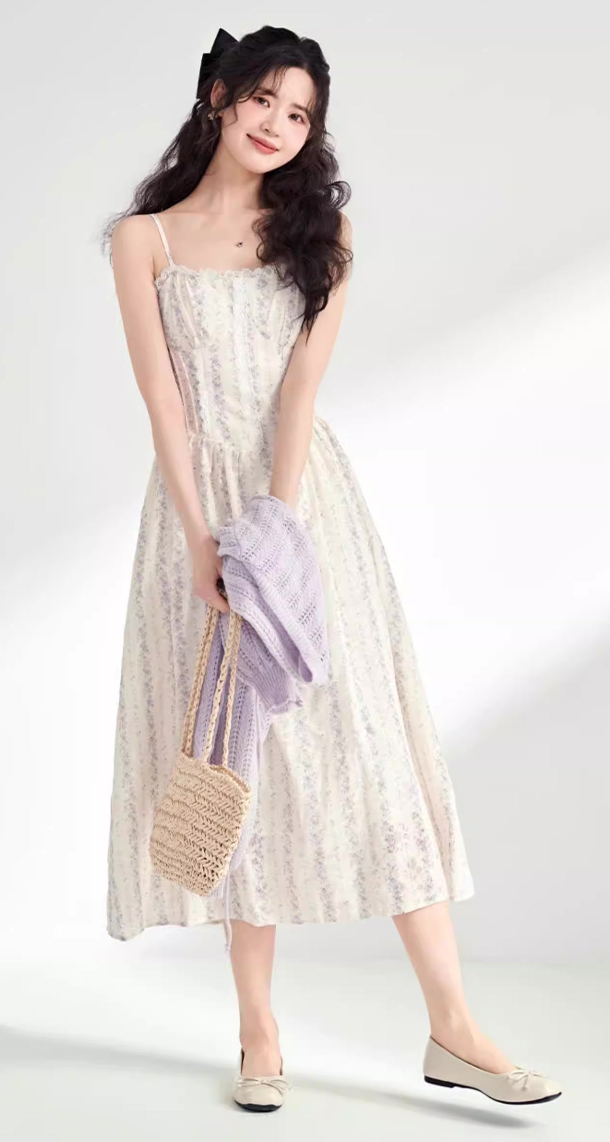 Ditsy Floral Stripe Cami Dress & Sweater (2 Colors)