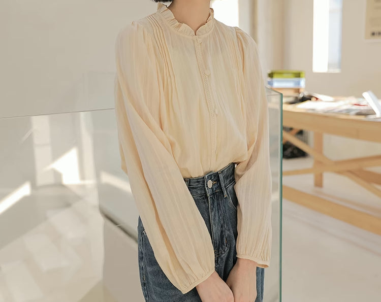 Frilly Collar Blouse (Yellow Beige)