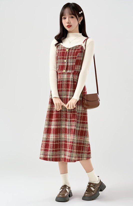 Fuzzy Plaid Midi Cami Dress (5 Colors)