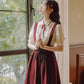 Short Sleeve Crepe Suspender Skirt Set (Maroon)