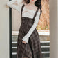 Snowy Plaid Twofer Suspender Midi Dress (Cream/Brown)
