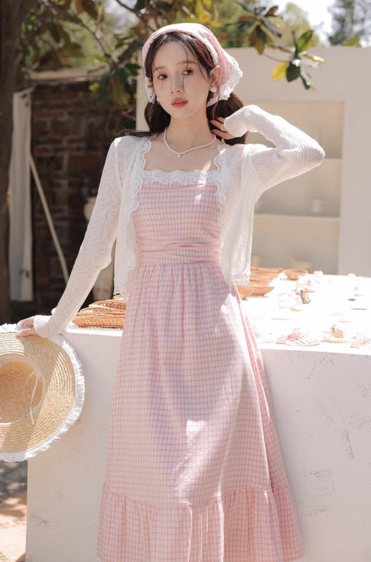 Coco Plaid Midi Cami Dress (Pink)