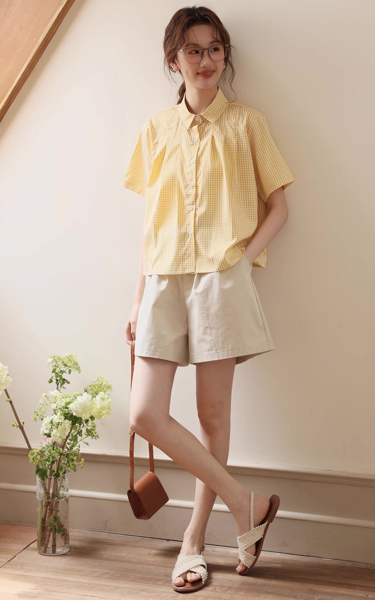 Gingham Plaid Blouse (Yellow)