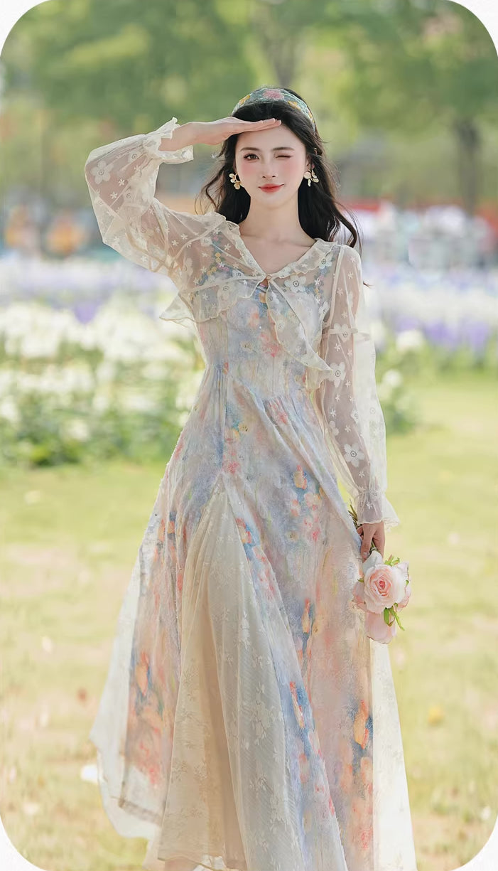 Watercolor Paint Three-Way Dress (Blue)