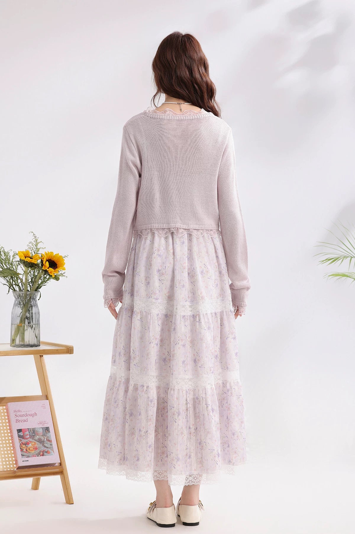 Iris Floral Lace Midi Cami Dress & Cardigan (Purple)