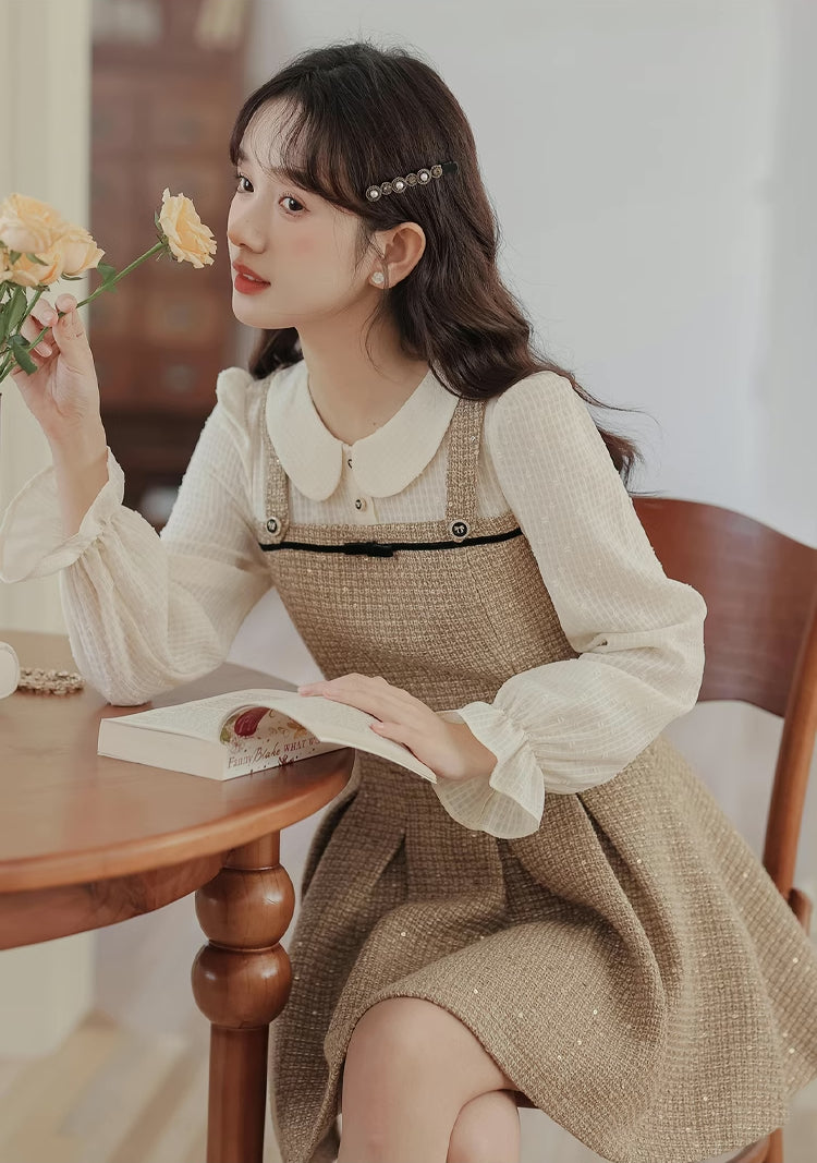 Latte Tweed Mini Twofer Dress (Khaki)